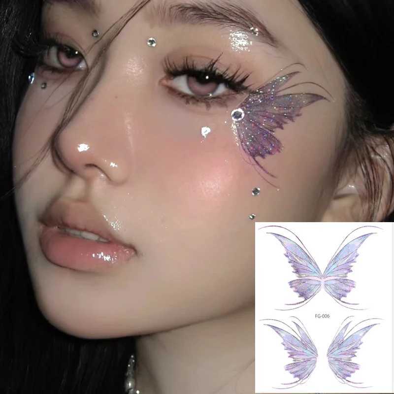 3D Fairy Butterfly Wings Shining Tattoo Stickers Waterproof Eyes Facial Body Art Fake Tattoo Female Makeup Dance Music Festival W241109