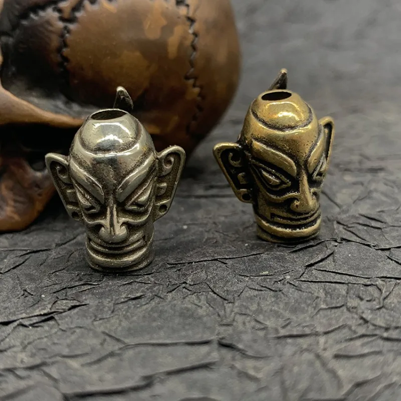 Ears Ancient Big Eyes Mask Knife Beads Metal Brass Woven Paracord Lanyard Pendants EDC Outdoor Tool Charms DIY Accessory smile