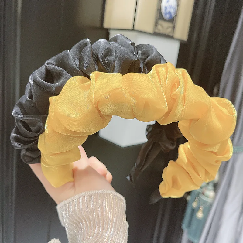 Ruched TwinkLei Vintage Organza Fold Headband for Women Korean Girls Bezel Hair Hoop Spring Summer Headwear Hairband Accessories smile