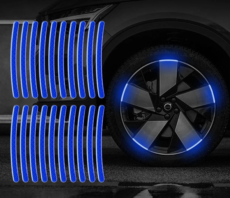 20pcs Strong Self-Adhesive Reflective Strips Bumper Wheel Hub Sticker Warning Safety Scratch Protector Cover Decorative Rim Car