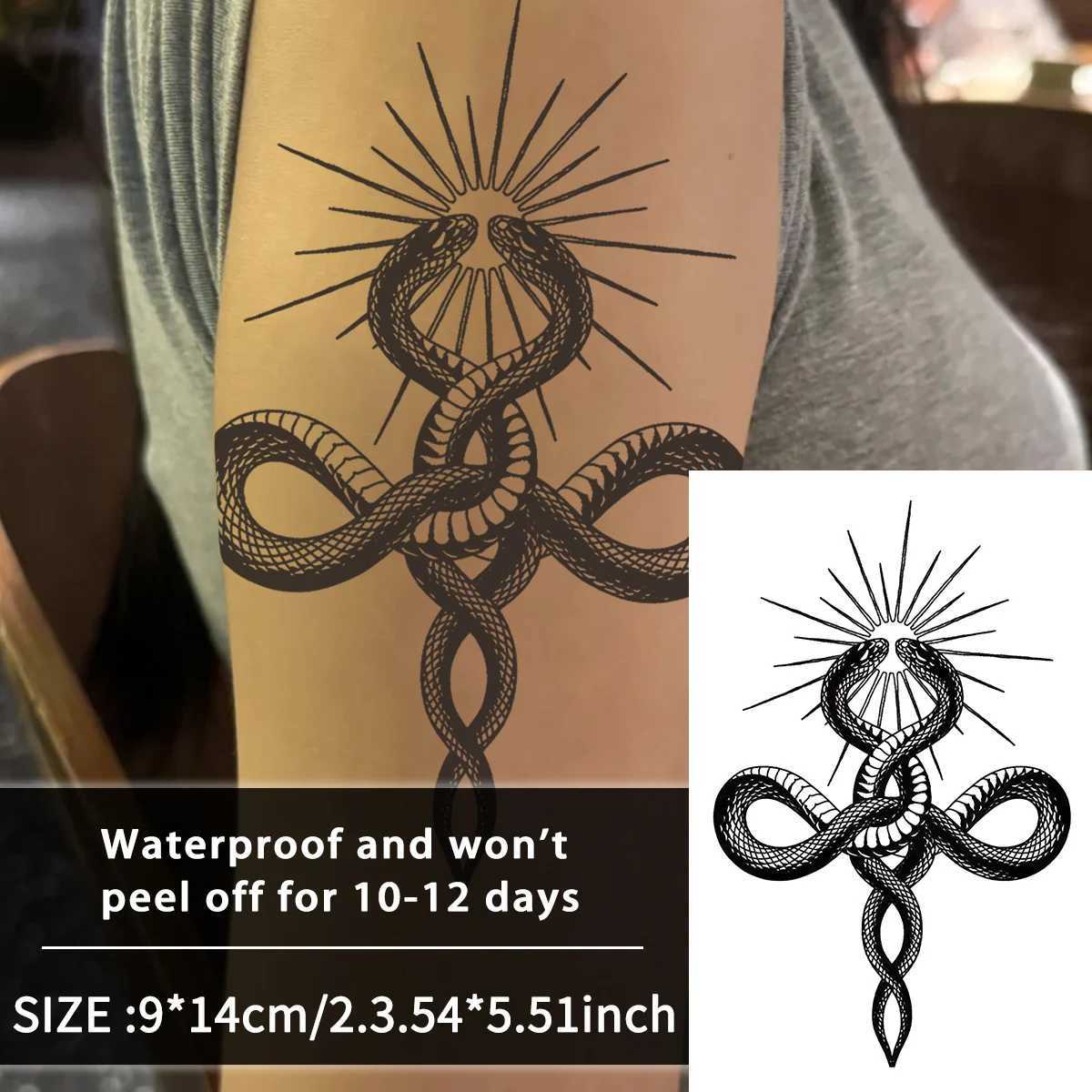 Snake and Sun Leg Waterproof Temporary Tattoo Stickers lasting 1-2 weeks real semi permanent fake tattoos W241109