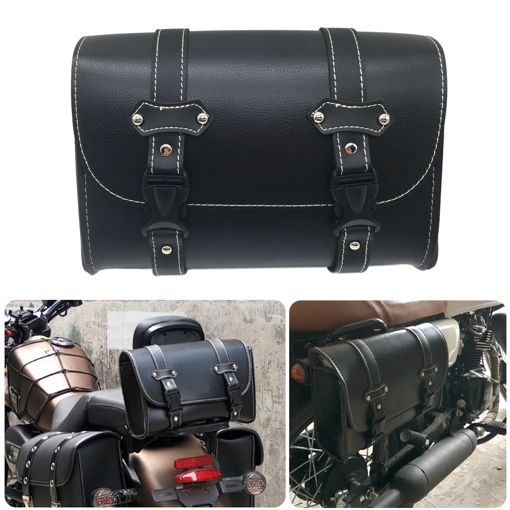 Universal Motorcycle Bags PU Leather Sissy Bar Tool Moto Bag Saddle Side Storage Box Accessories Black