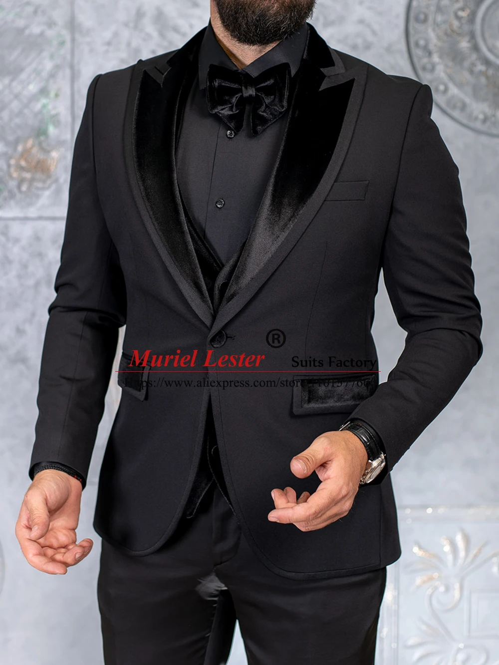 Black Suits Men Peaked Lapel Blazer Vest Pants 3 Pieces Plus Size Man Wedding Tuxedo Tailore-Made Single Breasted Jacket Latest smile
