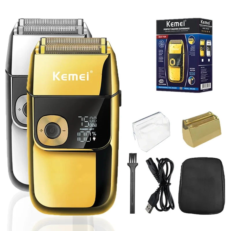 Kemei KM-2028 Electric Shaver for Men Rechargeable 2in1 Hair Trimmer Machine Twin Blade Bald Head Washable Professional Barber