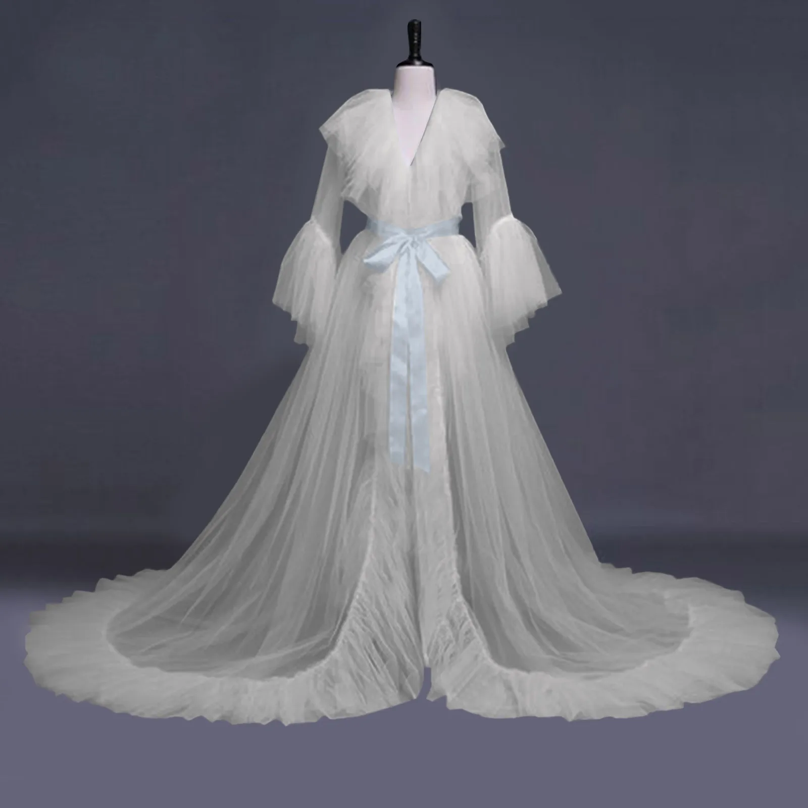 Women Wedding For Dresses Guest Sexy Tulle Robe Long Lingerie Nightgown Sleepwear Bridal Robe Lace Lingerie Dresses smile