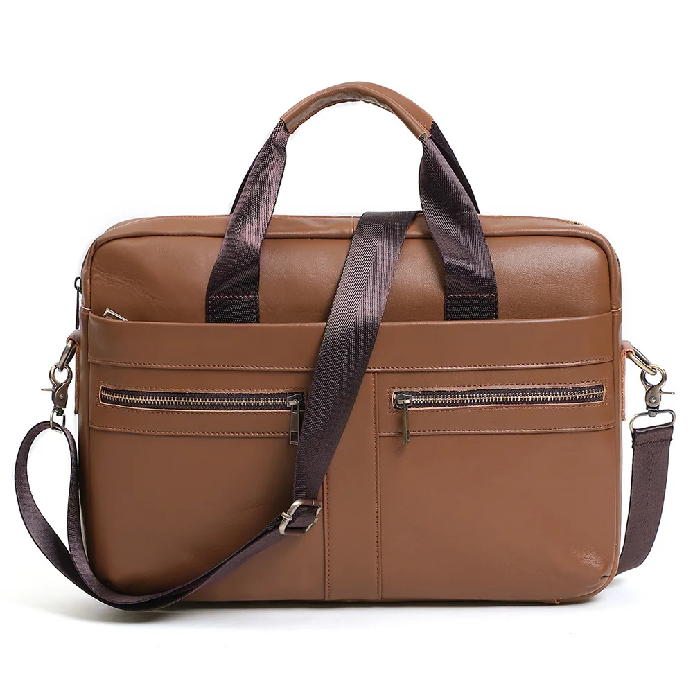 Briefcase Men's Genuine Leather Male 15.6" Laptop Casual Messenger Shoulder Bags Bag Documents High Quality smile 15.6"