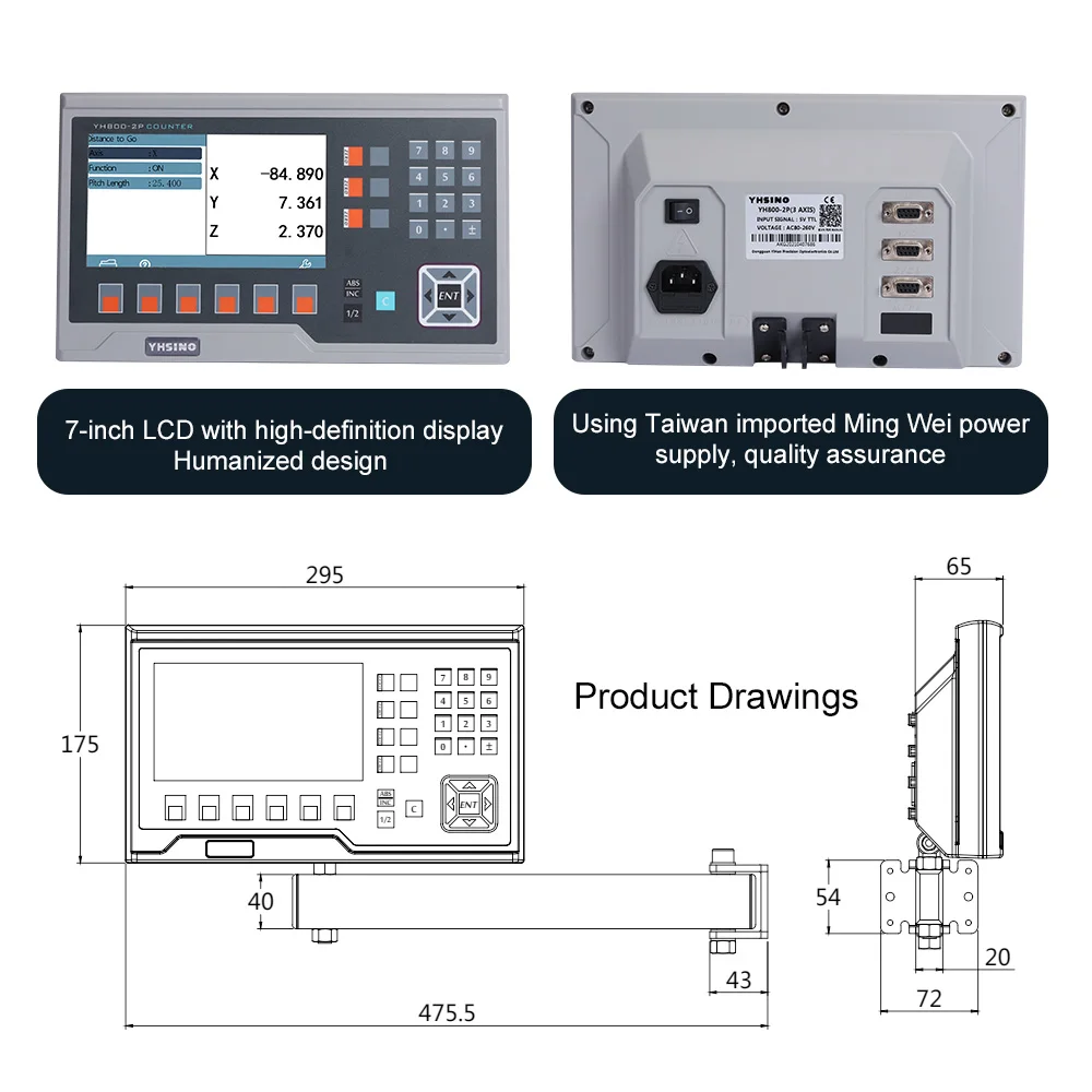 Languages 14 YH800-2P YH800-3P BIG LCD DRO Digital Readout Set Kit 5U 5V TTL Linear Encoder Optical Line Scales Dimensions smile