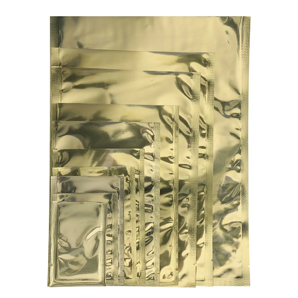 Inner Plating 100Pcs Gold Aluminum Bags With Transparent Front Heat Seal Mylar Foil Plastic Flat Pouches ddmysmile Food Powder Packing-Bag Smile