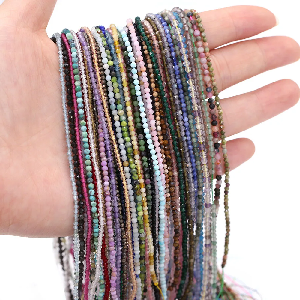 Natural Stone Beads Small Faceted Beads for Women Jewelry Making DIY Necklace Bracelet Accessories 2-3mm 16inch
