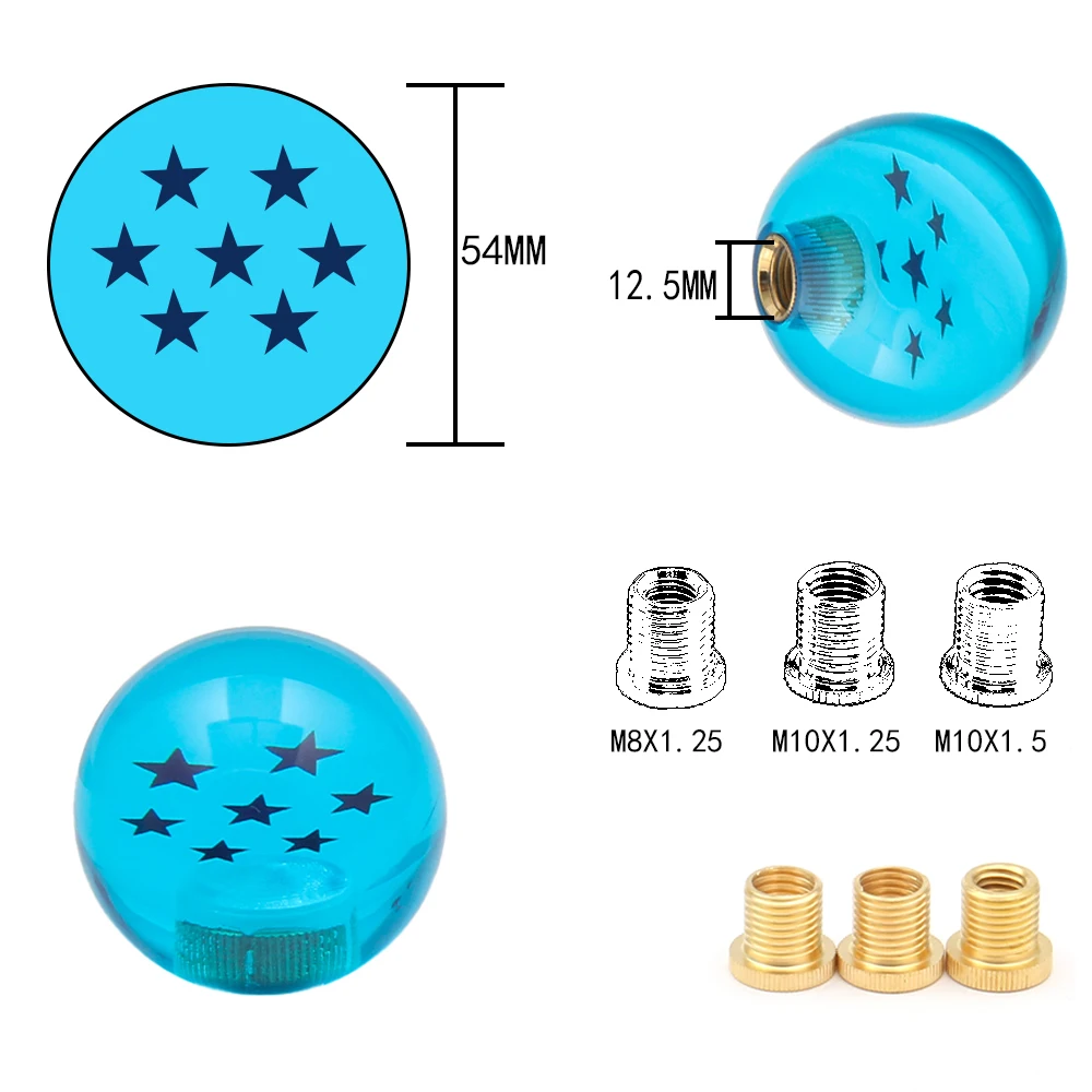 Auto Shift Universal 54mm Knob Acrylic Crystal Car Star Ball Gear Shift Knob With Screw Nut Blue SK-1004-BL smile