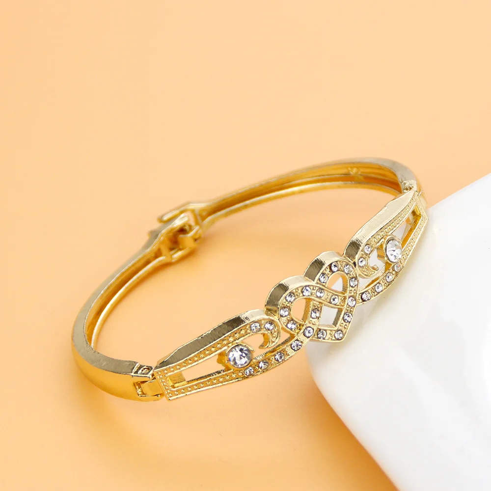 Color Arabian Gold Sunspicems Bracelet for Women Dubai Bridesmaid Charm Bracelet Sets Side Open Bangle Crystal Algeria Jewelry smile
