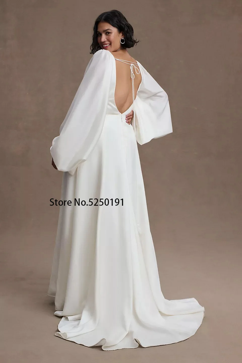 Puff Modern ddmysmile Sleeves Long V-Neck Soft Satin Wedding Dresses Side Slit Formal Bridal Grown 2023 Vestido De Noival Smile