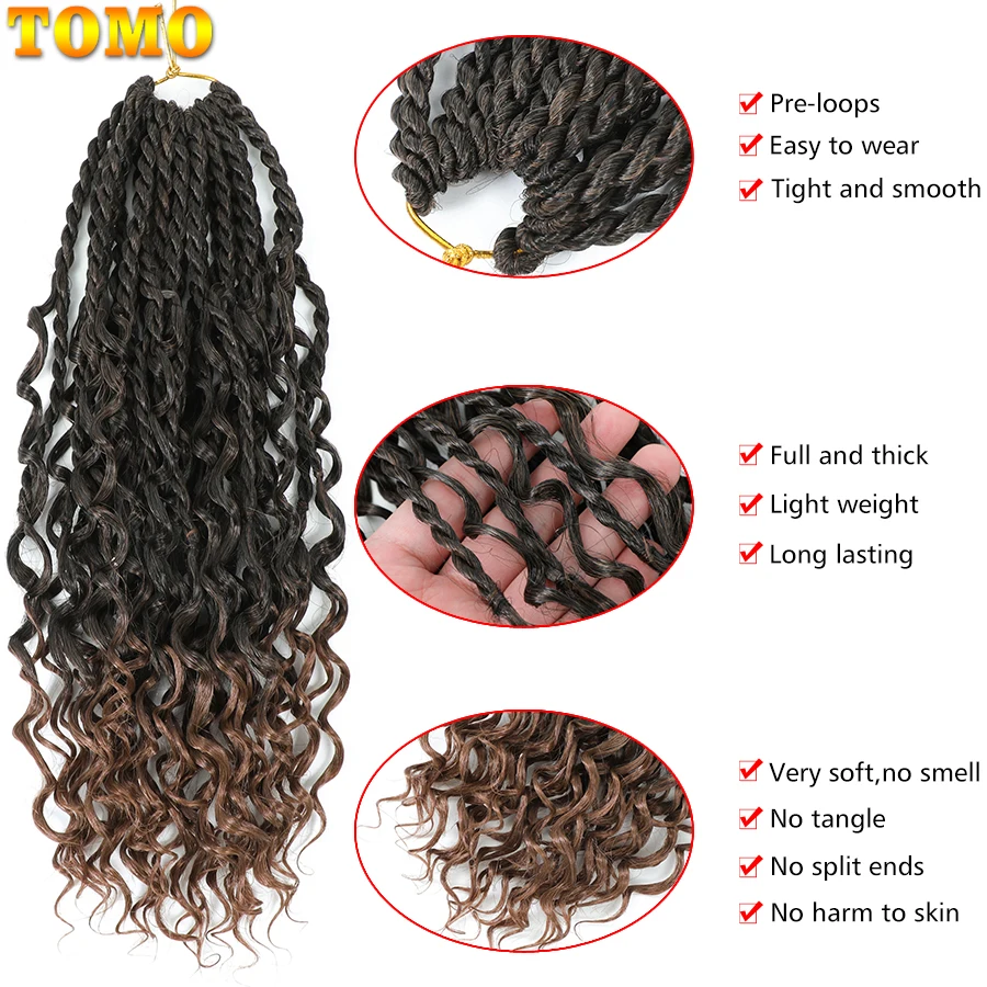 TOMO Senegalese Twist Crochet Hair Curly Ends Synthetic Crochet Braids for Women Ombre Pre-looped Braiding Hair Extensions