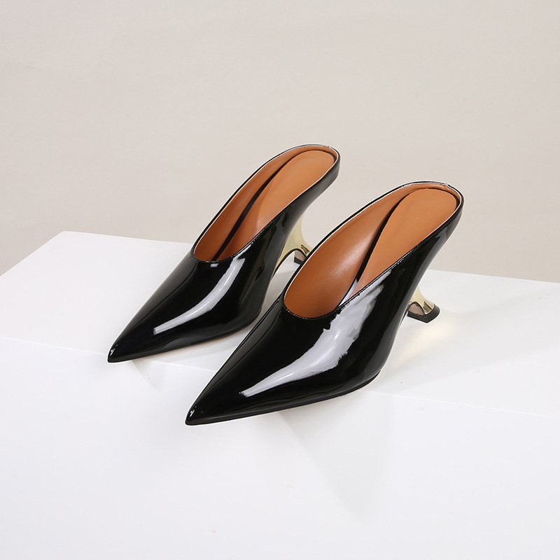 surface patent leather women's shoes, new high sloping heels, slippers, fashionable