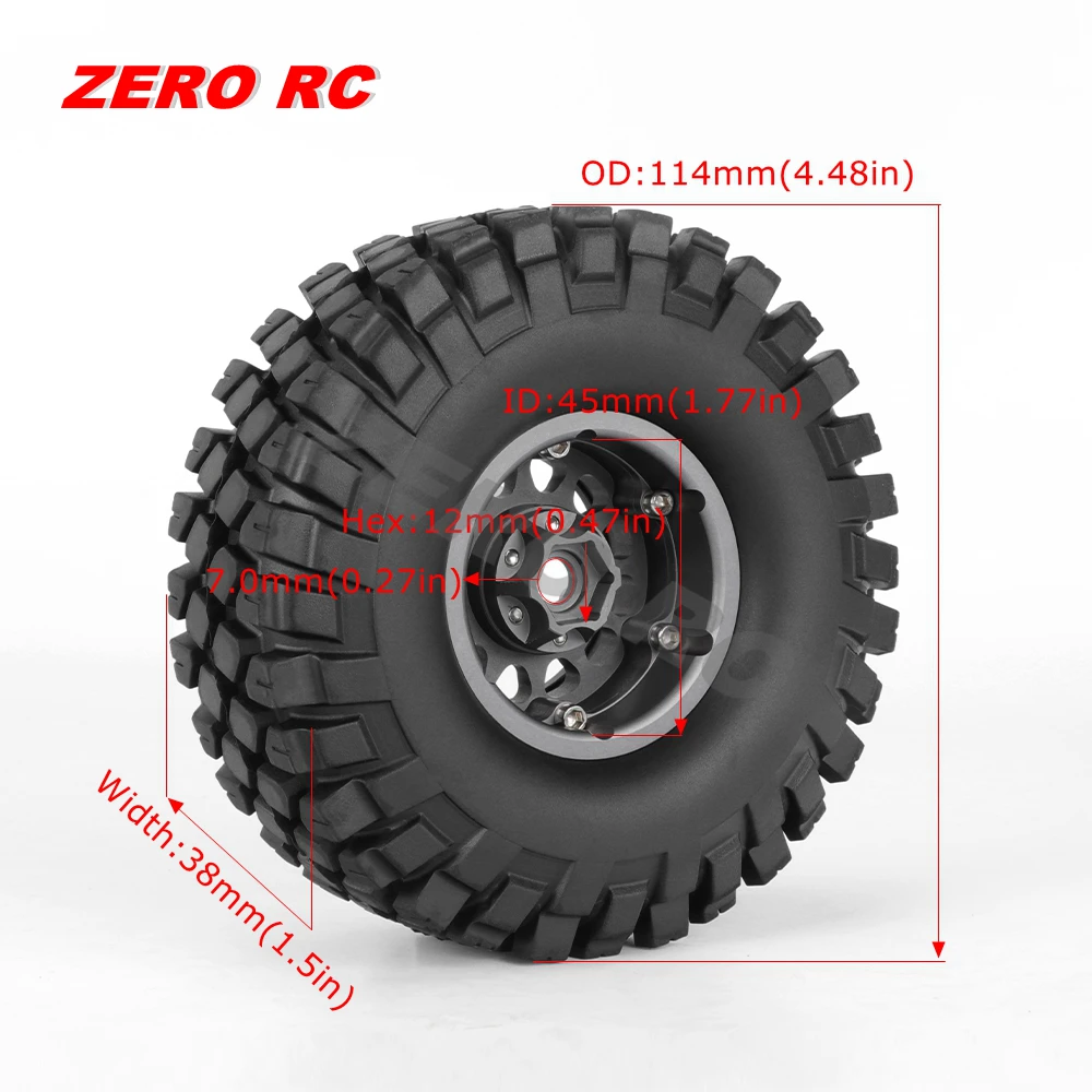 1/10 Military Aluminum RC 1.9" Beadlock Wheel Hub With 114Mm Tires For 1:10 Crawler Truck Scx10 II III CAPRA ddmysmile Wrangler MST RGT Smile 1.9