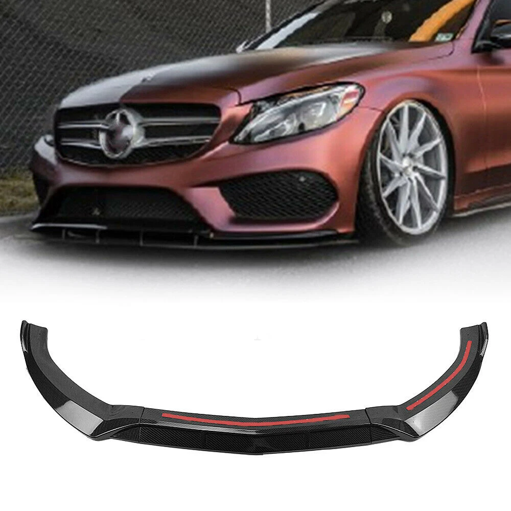 Mercedes-Benz W205 For C-Class C180 C200 C300 C400 Sport 2015 2016 2017 2018 Front Bumper Spoiler Lip Gloss Black Blade Splitter smile