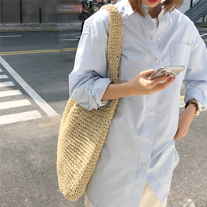 2024 Fashion Rattan Women Shoulder Bags Woven Female Handbags Large Capacity Summer Beach Straw Bags Casual Tote Purses
