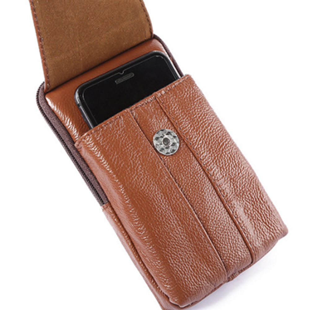 Leather Cowhide Waist Fanny Packs Men Casual Fanny Bum Bag Mobile Phone Pouch smile