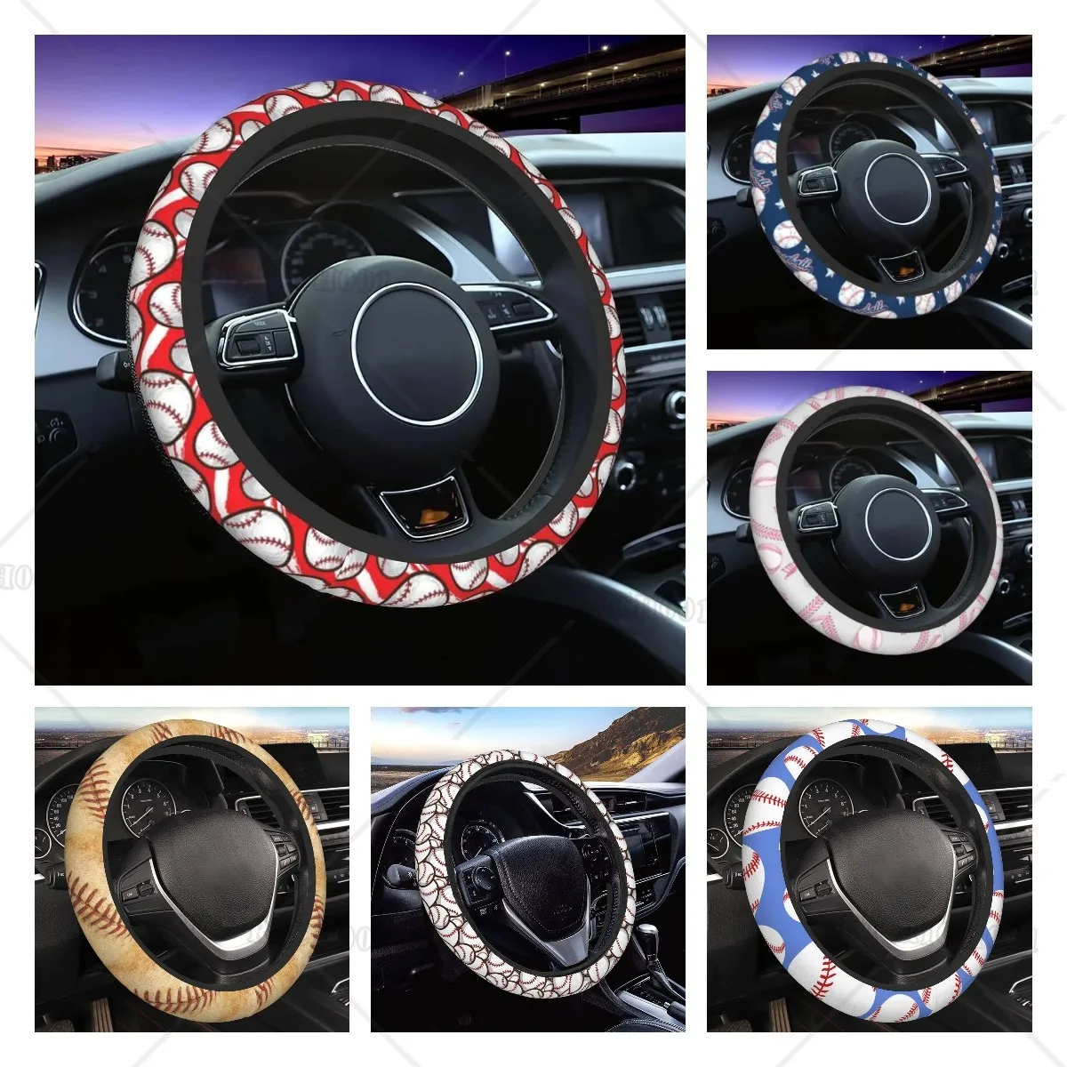 Wheel Baseball Car Steering Cover for Women Men Universal 15 Inches Anti-Slip Breathable Auto SUV Accessories Wheel Cover smile