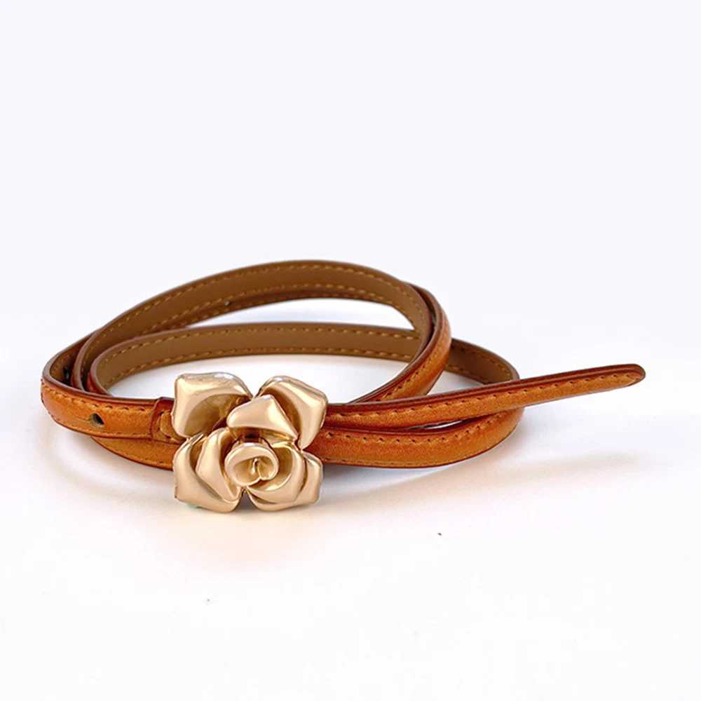 1.0cm New Unique Rose Genuine Leather Gold Belt Fashion Cowboy Flower Thin Belt Womens Jeans Dress Belt X2411091