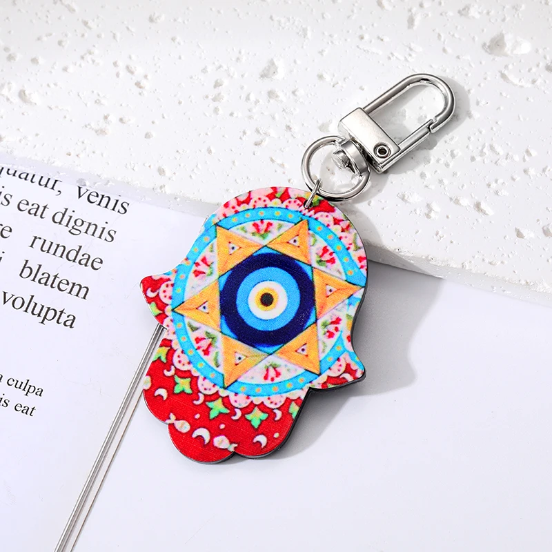 Eye Star Flower Evil Hamsa Hand Keychains Keyring New Acrylic Retro Ethnic Fatima Hand Blue ddmysmile Eye Bag Car Box Accessories Smile
