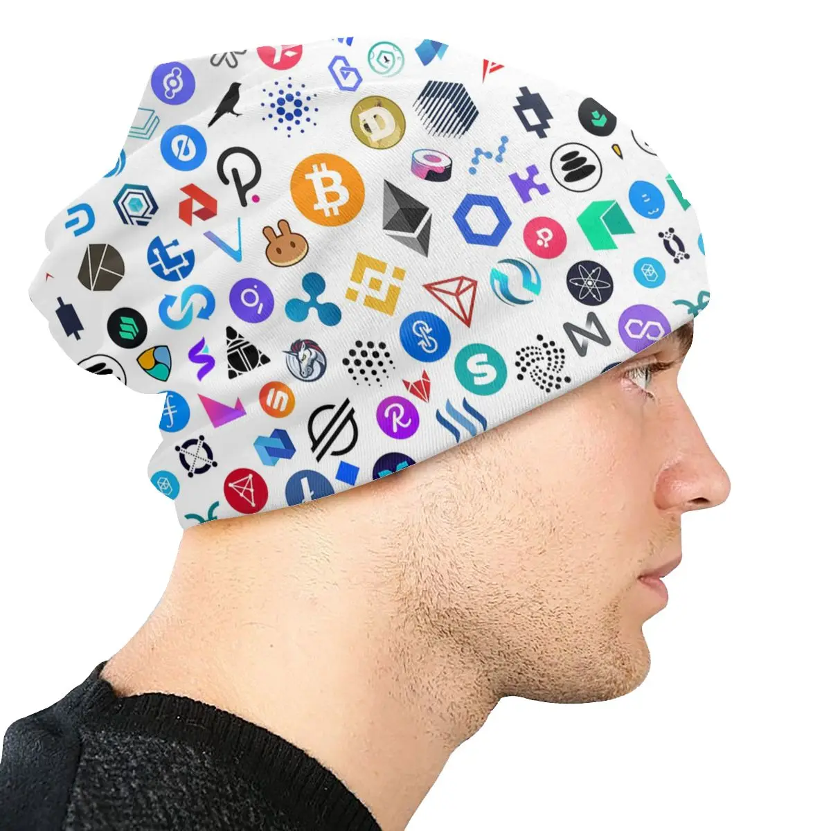Cryptocurrency Altcoin Blockchain Symbol Beanie Cap Unisex Winter Bonnet Homme Knitting Hats Crypto Ethereum Bitcoin Beanies Cap