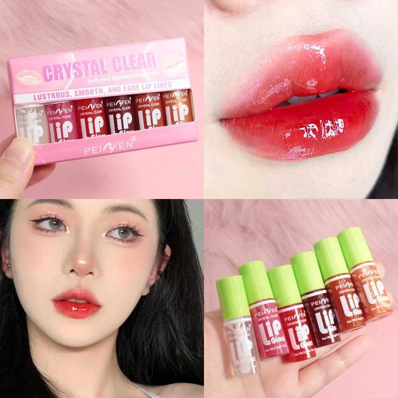 Lip Gloss Set Lipgloss Makeup Set Lip Oil Mirror Long Lasting Bb Lip Transparent Makeup Shine Glitter Lip Oil Cosmetic 6 ColorXJ250312