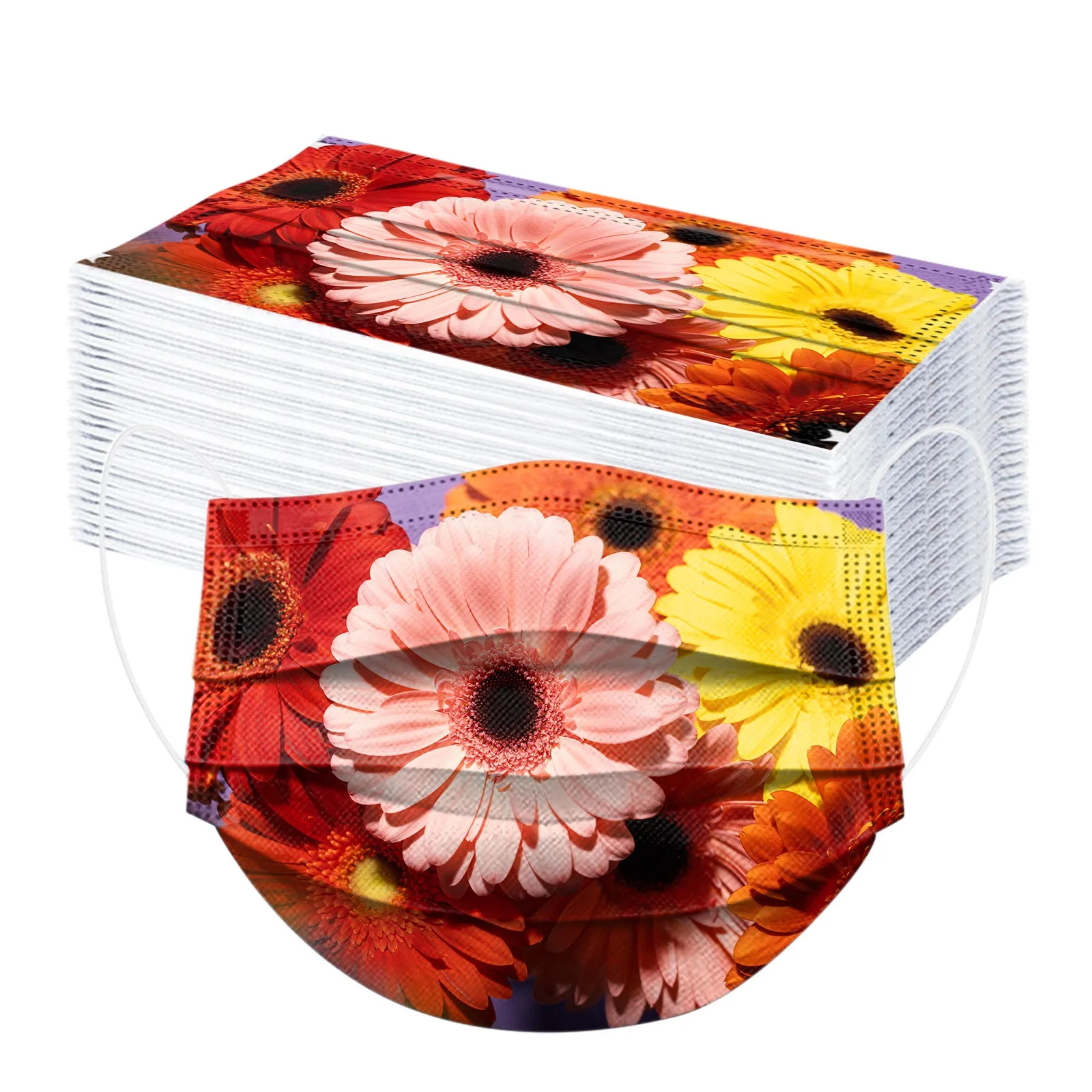 Flowers Disposable 50pcs Adults Mask 3ply Floral Print Mask Mascarillas Spring Mouth Cover Masque Halloween Cosplay Mascherine smile