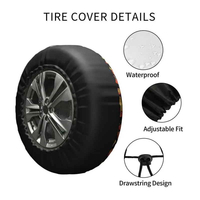 Deadly Orange Mushrooms Tire Cover 4WD 4x4 Trailer Spare Wheel Protector Universal for Prado Pajero Jeep 14" 15" 16" 17" Inch