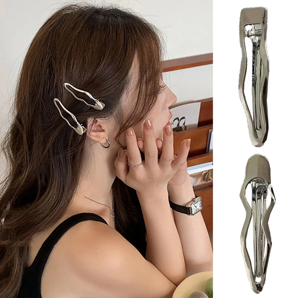 Hair Clip Alloy Geometric Metal Wave Barrettes Bangs Hairpin Side Clip Wavy Duckbill Clip Sier Simple Woman Hair Accessories smile