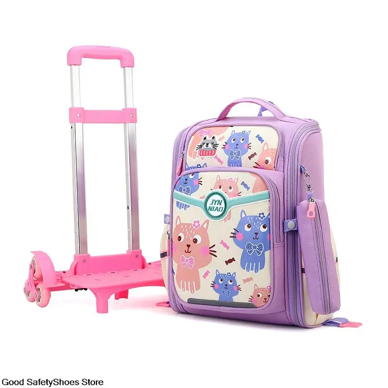 With Waterproof Backpack School 6 Wheels Removable Children School Bags For Boys Girls Kids Trolley Schoolbag Lage Book Bags smile