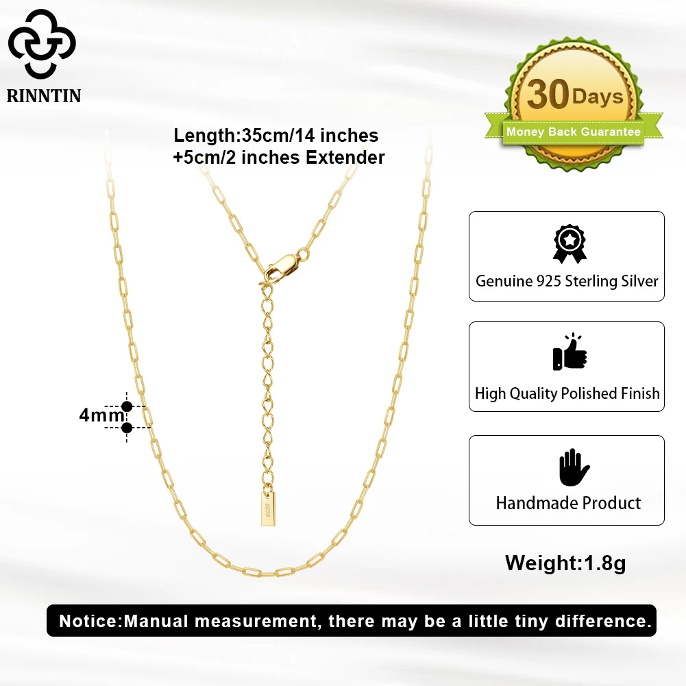 Sterling Sier Rinntin Italian 1.8x4.2mm Paperclip Chain Necklace for Women Dainty Basic Neck Chain Jewelry Gift SC64 smile