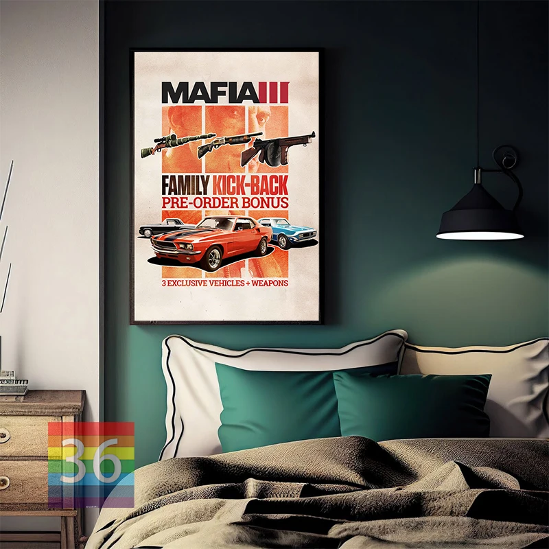 Classic Video Game Mafia 2 Mafia 3 Poster Gun Car City Canvas Poster Game Room Bedroom Bar Decorative Paintings Home Wall Decor