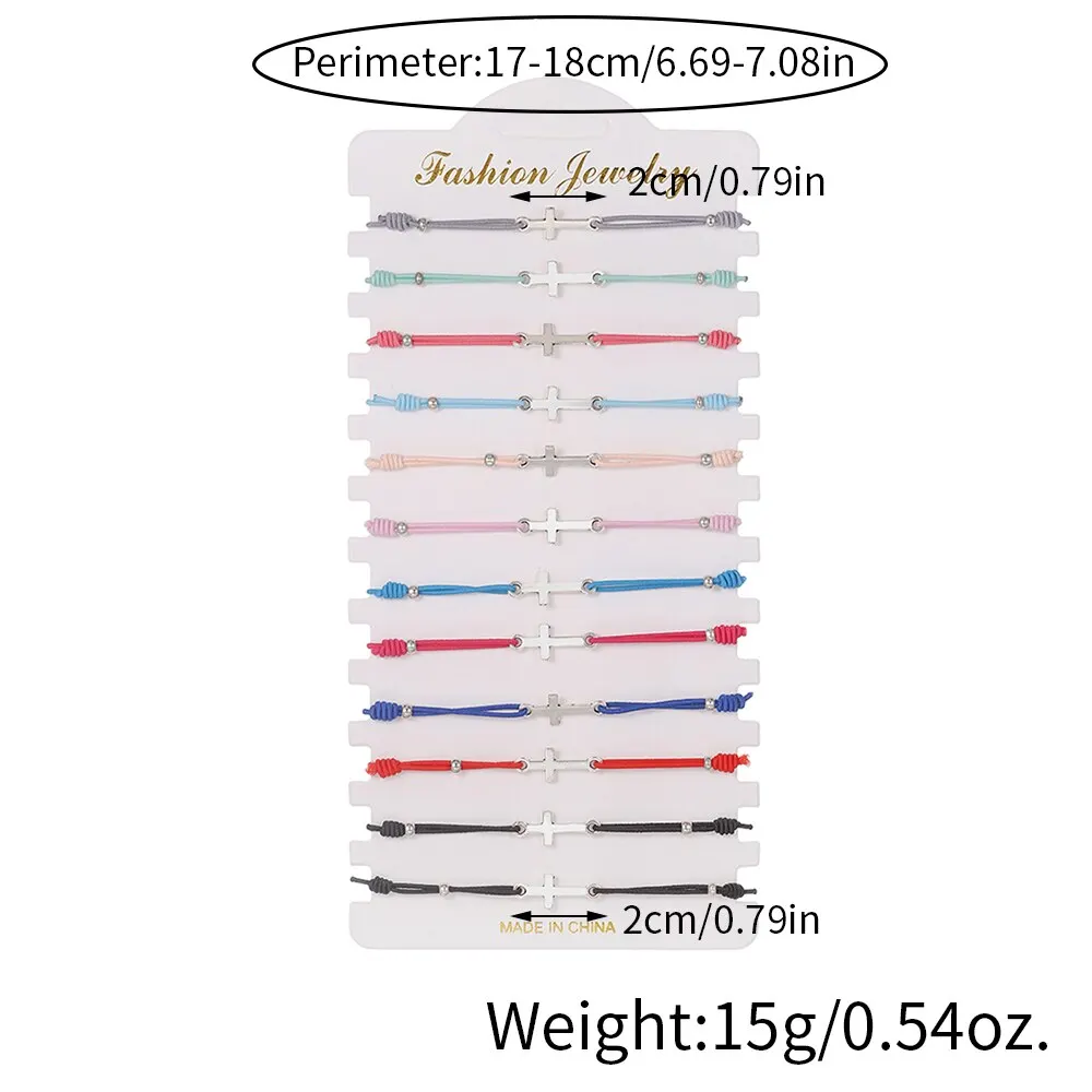 Handmade Knot 12Pcs/lot Cross Charms Knitted Bracelets Set For Women Braiding Adjustable Elastic Wristband Jewelry Accessories smile
