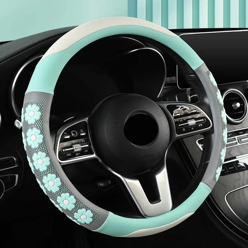 Material Napa Brightly Leather Colored Car Steering Wheel Cover Universal Auto ddmysmile Parts Non-Slip Wear-Resistant 38Cm Smile