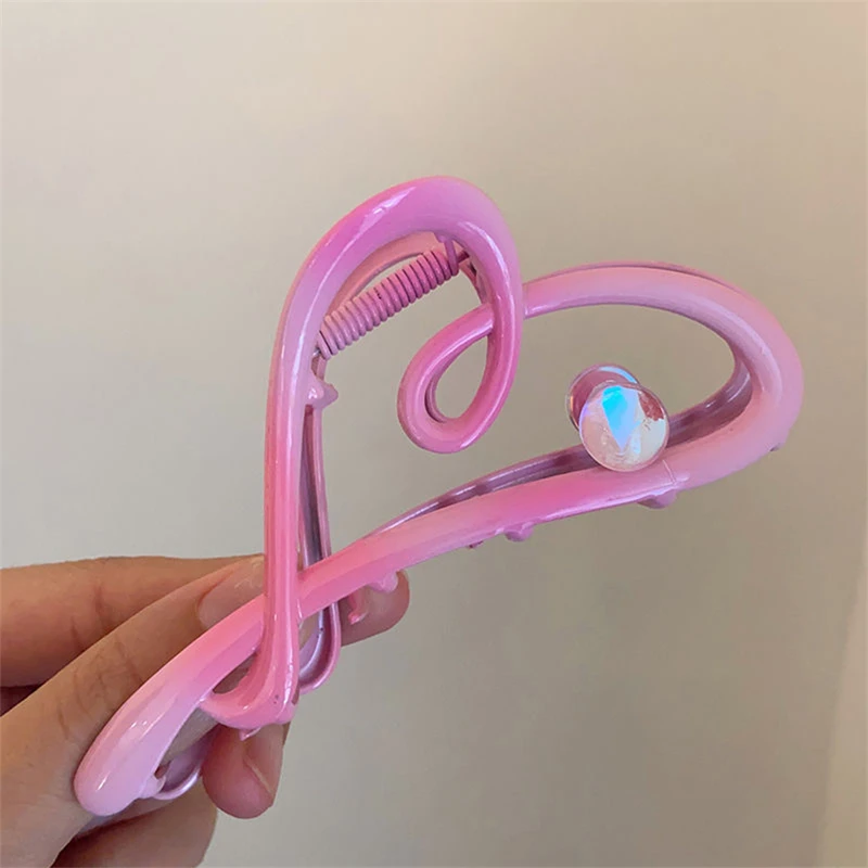 Irregular Metal Pink Dopamine Heart Rhinestone Hair Claws Women ddmysmile Girl Big Hair Clip Unique Autumn Winter Headwear New Jewelry Smile