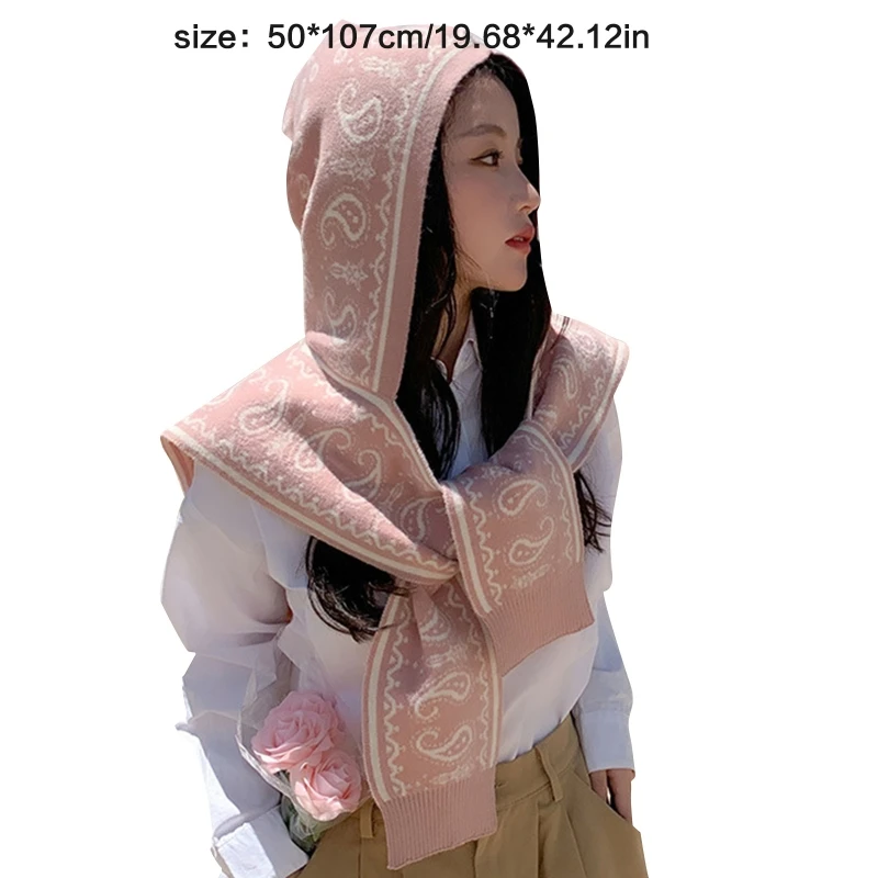 Wrap Hooded Hooded Shawl Scarf Hat Hat Scarf Set Head Warmer Crochet Head Scarf One Piece Scarf Windproof Cap Hooded Hat smile
