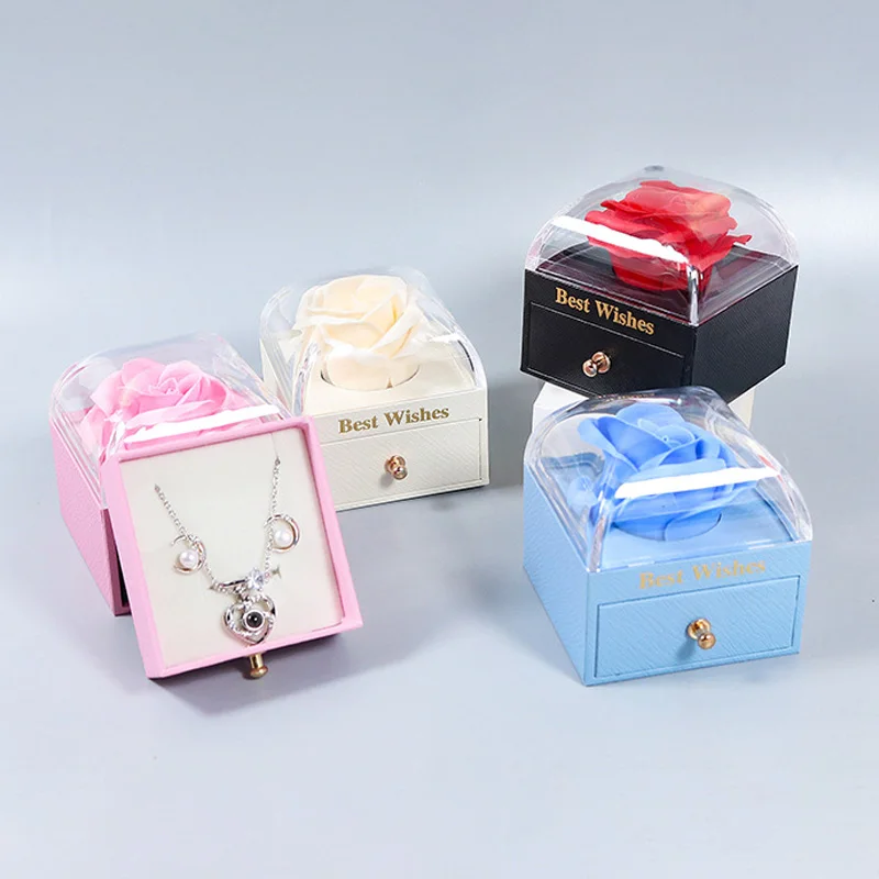 Flower ddmysmile New Jewelry Rose Box For Necklace Pendant Valentine's Day Gift Organizer Plastic Paper Packaging Display Box For Women Smile
