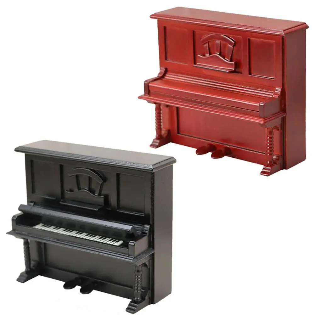 1/12 Vintage Miniature Retro Piano Set Dollhouse Mini Piano with Stool Musical Instrument Model for Doll House Accessories Decor