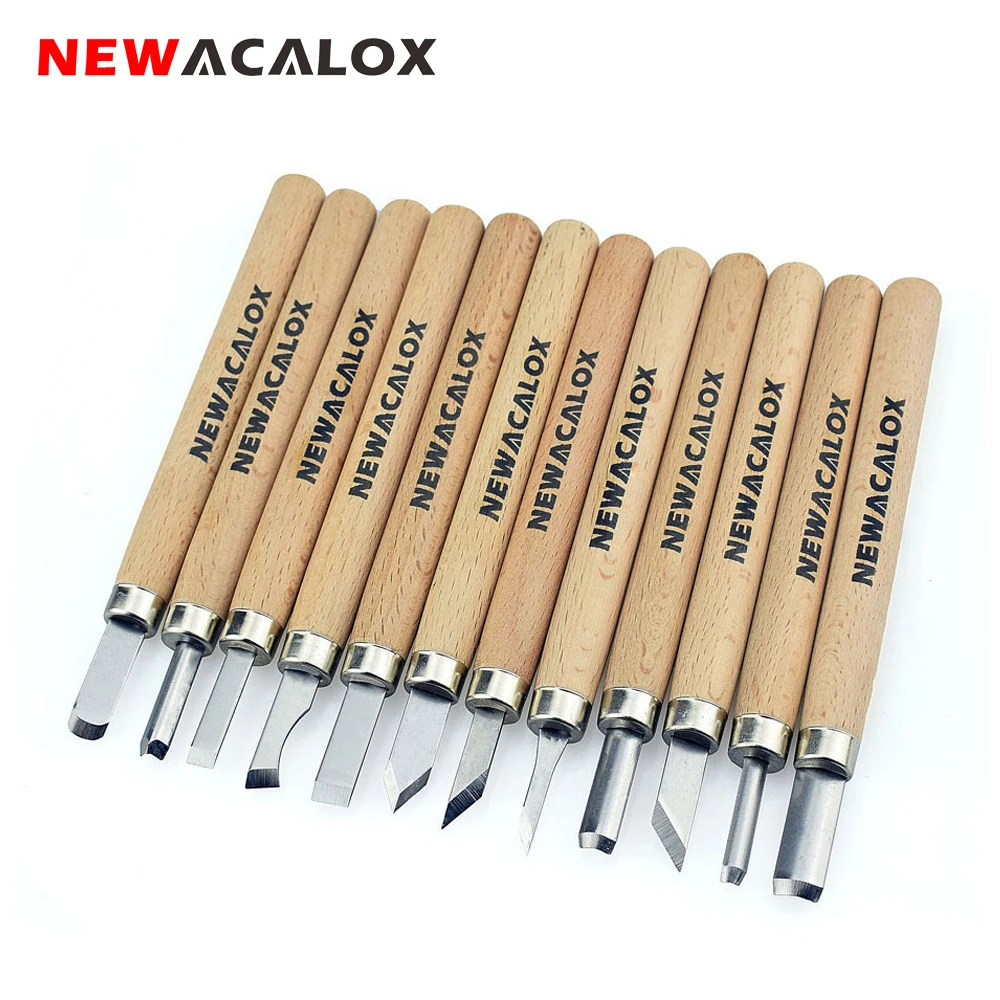 NEWACALOX 12/pcs Woodcut Knife Scorper Wood Carving Tool Woodworking Hobby Arts Craft Nicking Cutter Engraving Pen