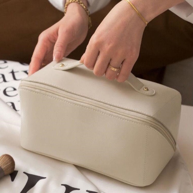 Cosmetic Bags For Women PU Leather Make Up Pouch Travel Toiletries Organizer Storage Hangbag Large Capacity Carry-on Makeup Tote