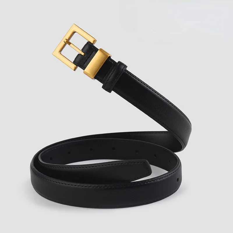 Fashionable leather square gold buckle strap high-end minimalist jeans clothing accessories luxury designer badge strap X2411091