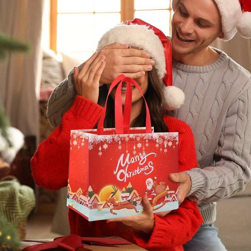 Christmas Festive 8pcs Christmas Gift with Handles - Durable Non-Woven Holiday Tote Bags for Party Favors & Presents