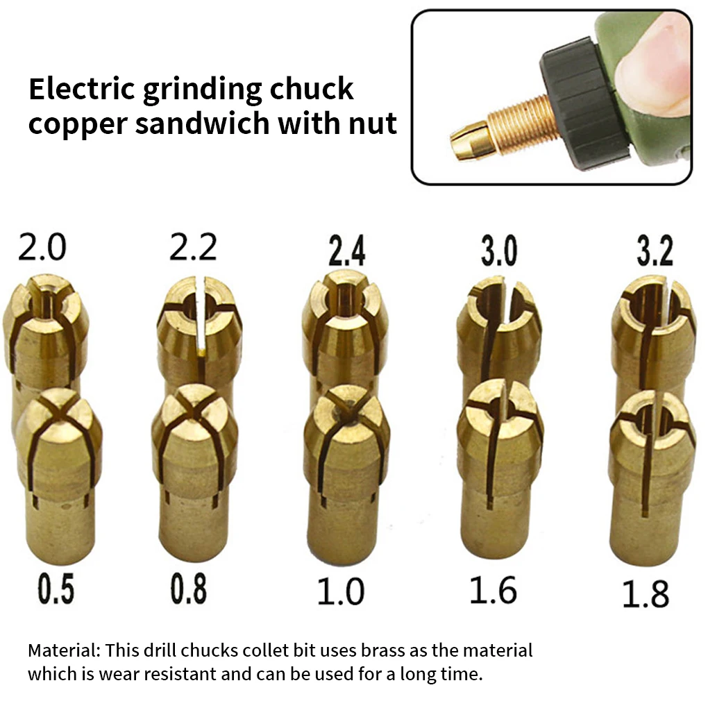 11 Pieces/Set Brass Drill Chucks Bits Shank Clamp Replacement Part Screw Nut Tools Electric Device for Professional