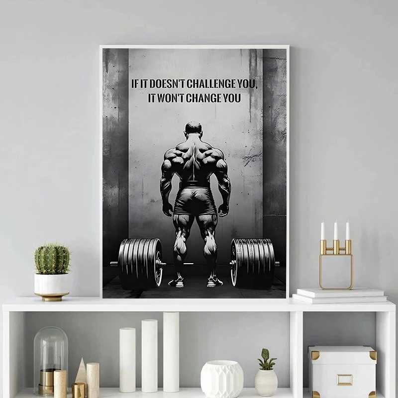 Challenge Change You Motivational Poster Modern Wall Art Black and White Canvas Painting Printing Spoer Picture for Home Gym Room Decor W241109