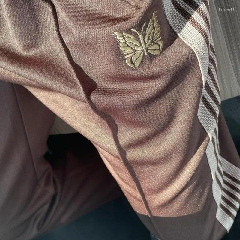 Men's Pants Pants NEEDLES Arrival Butterfly Embroidery Cotton Track Stripe Sweatpants Oversize Trousers z250226