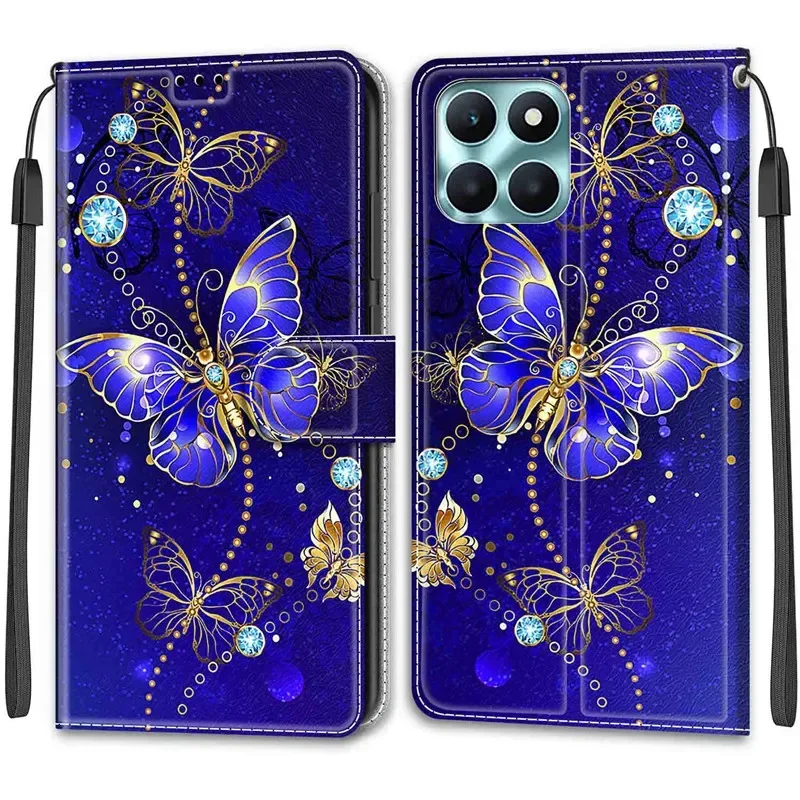 Flower Pattern Flip Case For Huawei Honor X6A X7A X8A X9A X6 X7 X8 X9 A HonorX6A Wallet Leather Phone Cases Stand Book Cover Bag