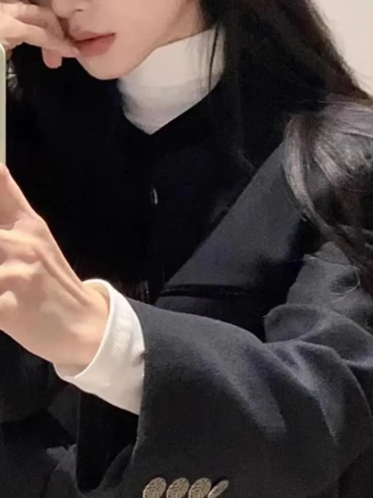 Women Fashion Elegant Casual Business Black Trousers Suit Vintage Crop Blazer Jackets and Pants Two Pieces Set Female Pantsuits 240329