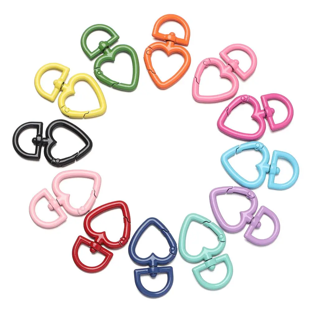 Heart Style Color Candy Buckles Zinc Alloy Plated Gate Ring Keychain Clips Carabiner DIY Purses Handbags Push Trigger Snap Hooks smile