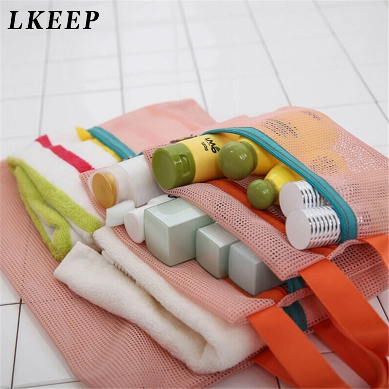 Simple Mesh Cosmetic New Storage Bag Clear Zipper Pencil Case Makeup Pouch Portable Travel Toiletries Handbag smile